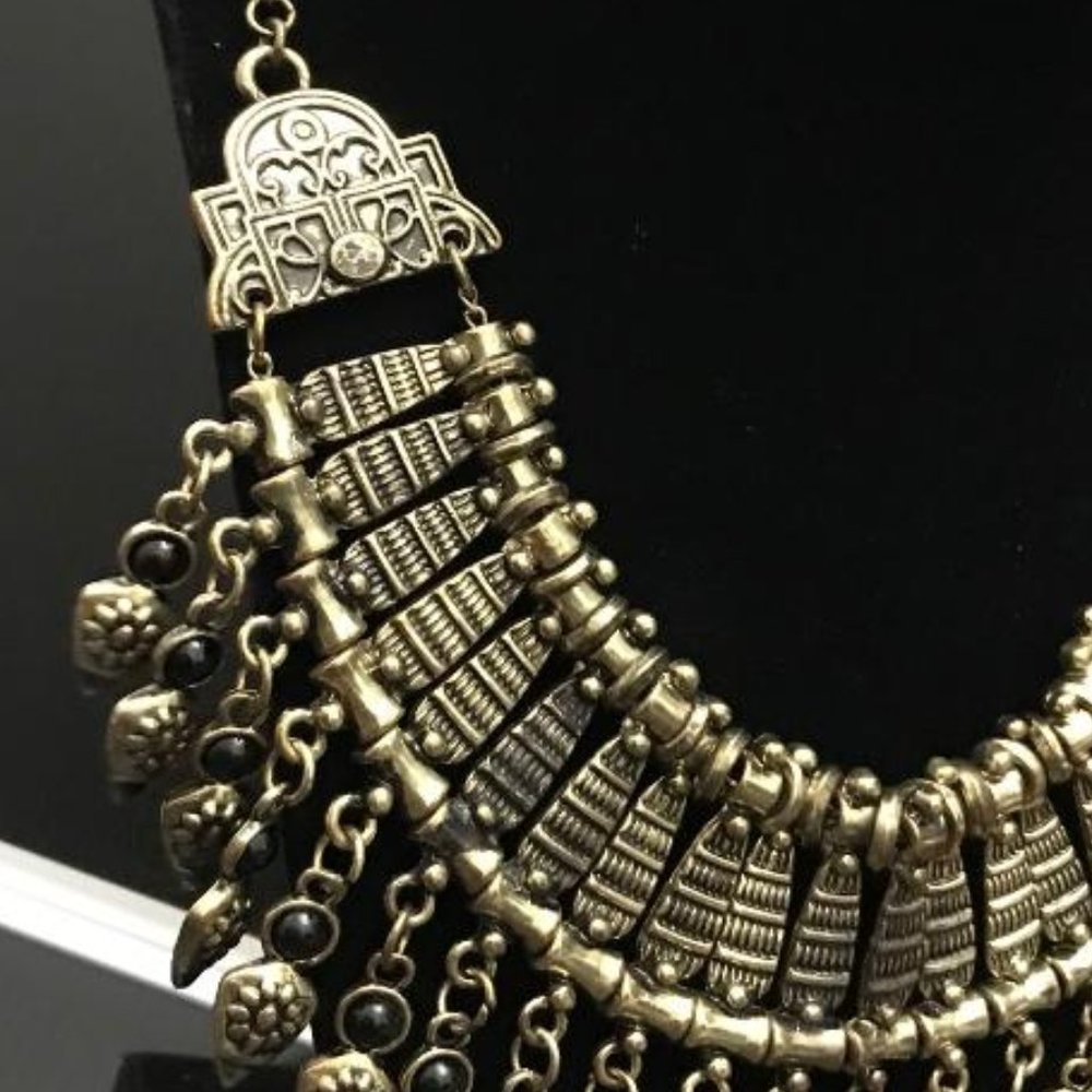 Antique Gold-Tone Boho Style Statement Necklace - Picture 7 of 7